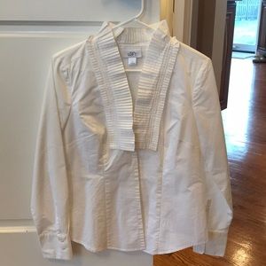 Ann Taylor Loft pleated high collar button down
